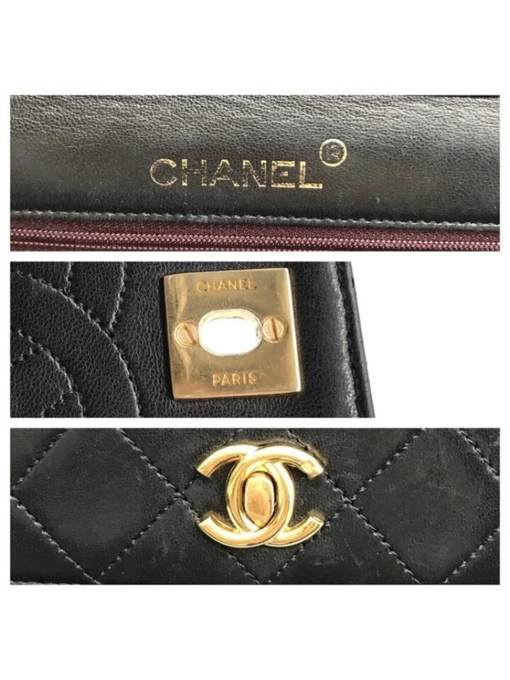 Chanel CC Logo Quilted Turnlock Half Moon Chain Shoulder Bag Black
